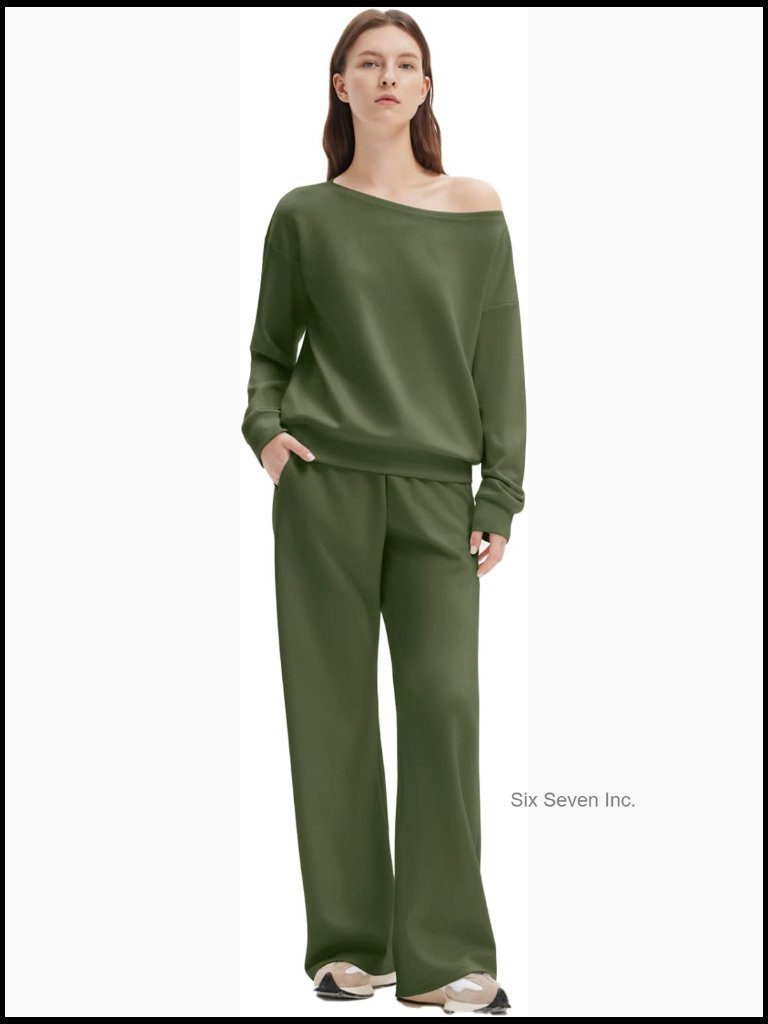 Off Shoulder Sweatshirt Wide Leg Sweatpants Matching Set